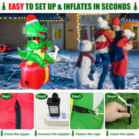 6FT Dinosaur Christmas Inflatables Outdoor Decorations