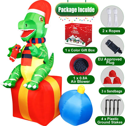 6FT Dinosaur Christmas Inflatables Outdoor Decorations
