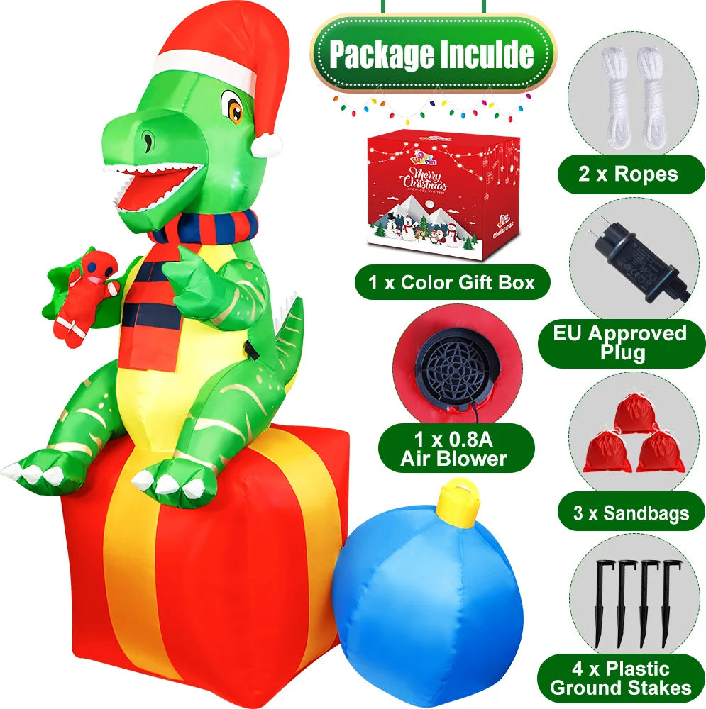 6FT Dinosaur Christmas Inflatables Outdoor Decorations