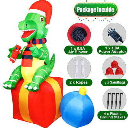 6FT Dinosaur Christmas Inflatables Outdoor Decorations