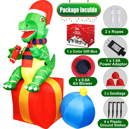 6FT Dinosaur Christmas Inflatables Outdoor Decorations