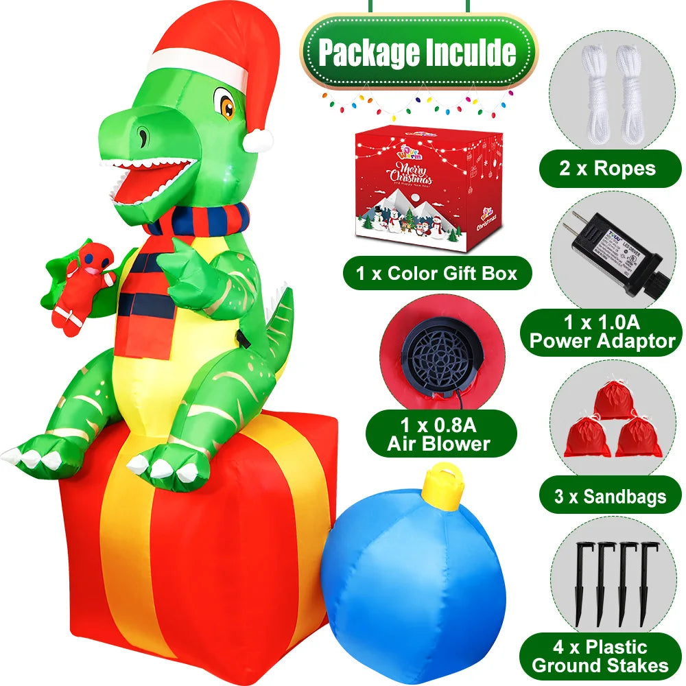 6FT Dinosaur Christmas Inflatables Outdoor Decorations