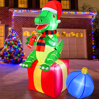 6FT Dinosaur Christmas Inflatables Outdoor Decorations